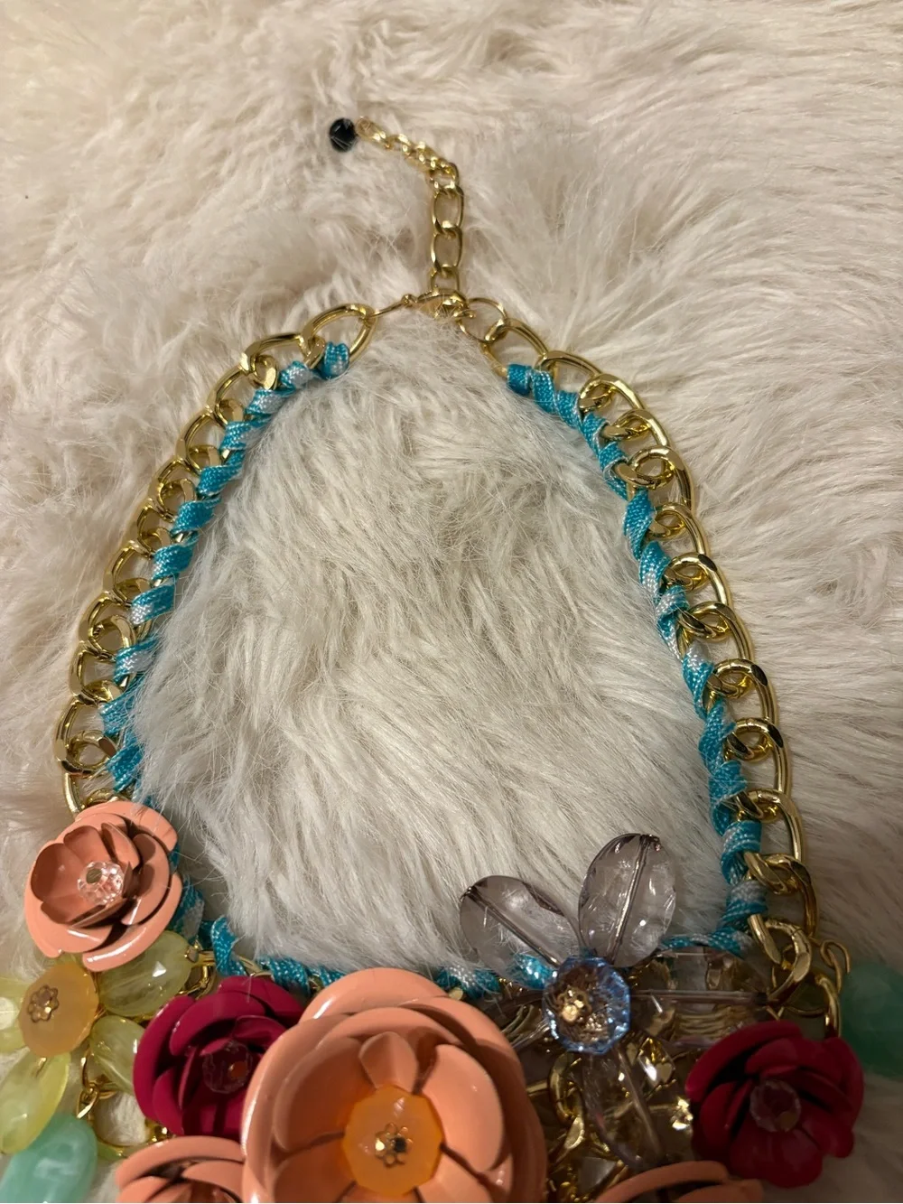 Aratta Multicolor Floral Statement Necklace - Peach, Pink, Yellow & Aqua